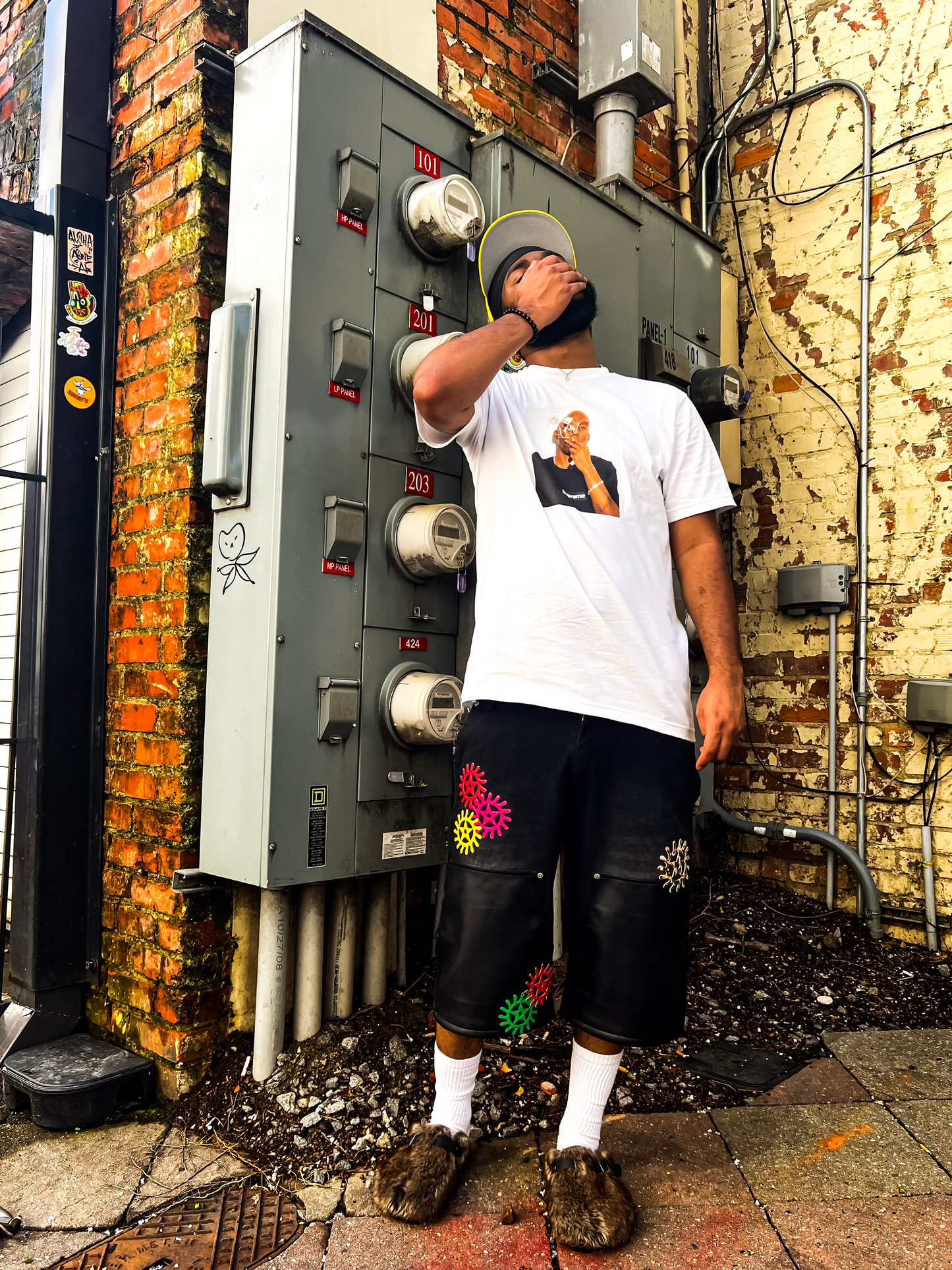 "Chrome Faces" Double Knee Jorts