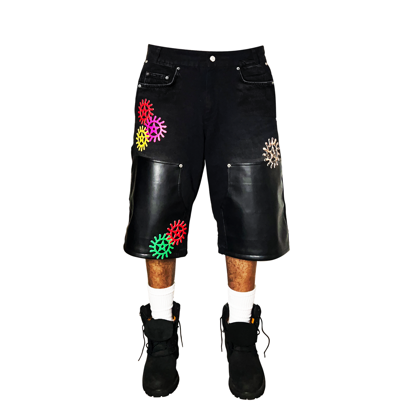 "Chrome Faces" Double Knee Jorts