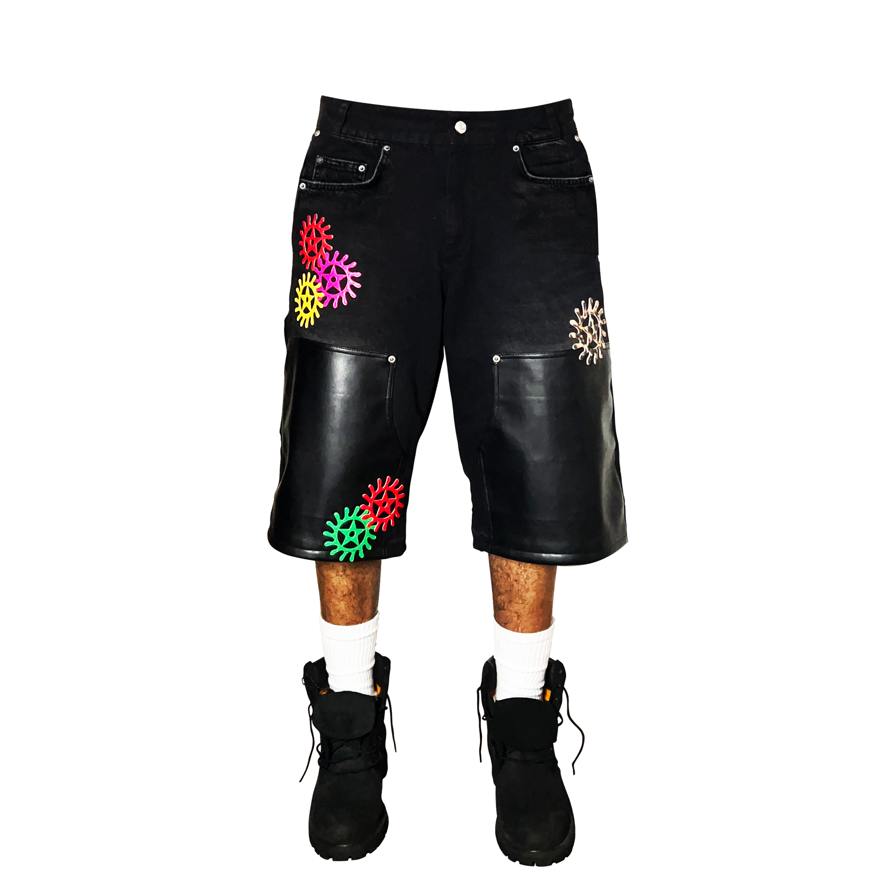 "Chrome Faces" Double Knee Jorts