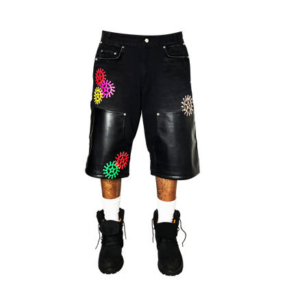 "Chrome Faces" Double Knee Jorts